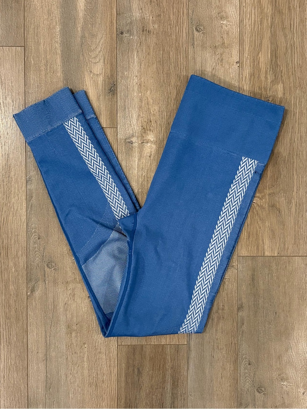 Fabletics Blue High-Waisted Leggings with Chevron Side Stripe